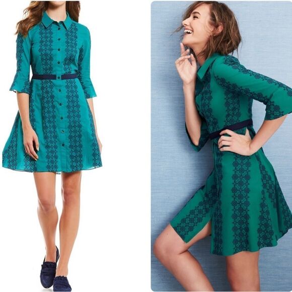 Draper James Floral Honeycomb Lace 3/4 sleeve Shirtdress - Picture 1 of 16
